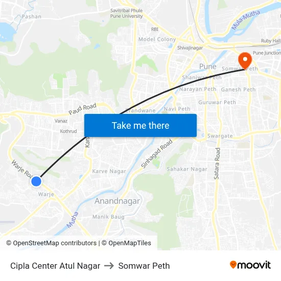 सिप्ला सेंटर अतुल नगर to सोमवार पेठ map
