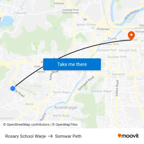 रोजरी स्कूल वारजे to सोमवार पेठ map