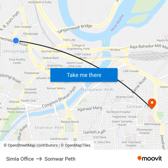 सिमला ऑफिस to सोमवार पेठ map