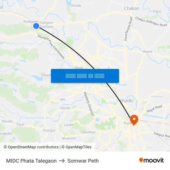 एमआईडीसी फाटा तळेगाव to सोमवार पेठ map