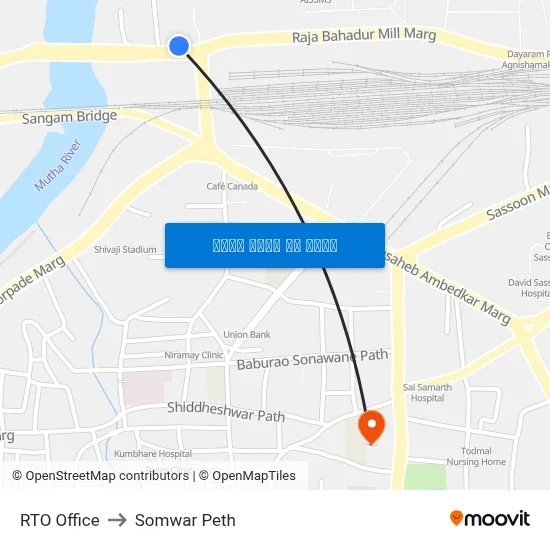 RTO Office to Somwar Peth map