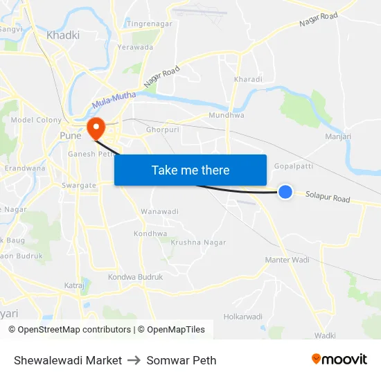 शेवाळेवाडी मार्केट to सोमवार पेठ map