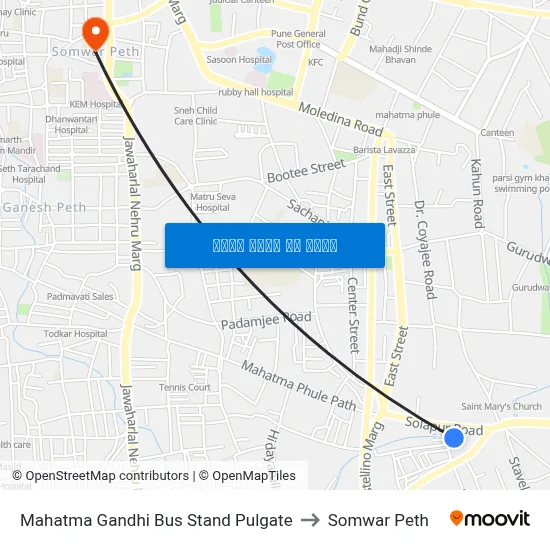 महात्मा गांधी बस स्टैंड पुलगेट to सोमवार पेठ map