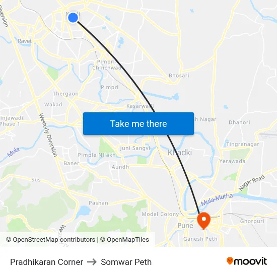 प्राधिकरण कॉर्नर to सोमवार पेठ map