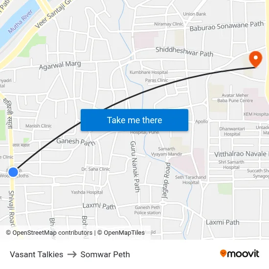Vasant Talkies to Somwar Peth map
