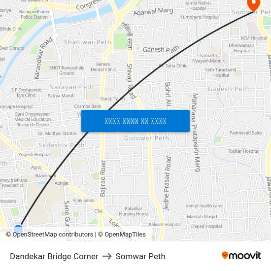 दांडेकर ब्रिज कॉर्नर to सोमवार पेठ map