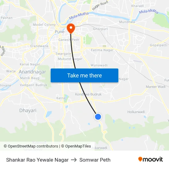शंकर राव येवले नगर to सोमवार पेठ map
