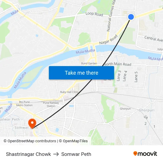 शास्त्रीनगर चौक to सोमवार पेठ map
