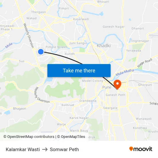 कलामकर वस्ती to सोमवार पेठ map