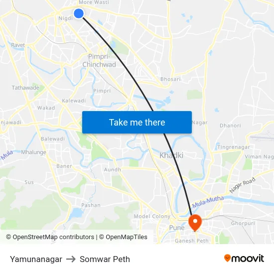 यमुनानगर to सोमवार पेठ map