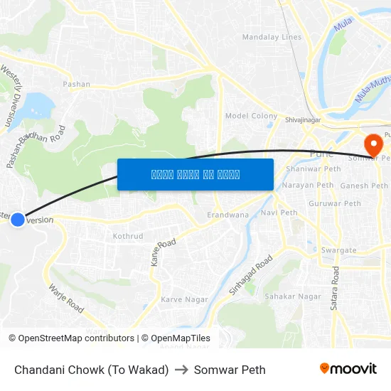 चांदणी चौक (टू वाकड) to सोमवार पेठ map