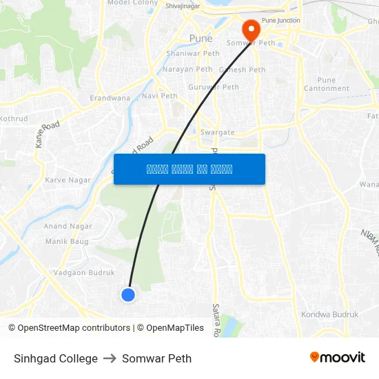 सिंहगड कॉलेज to सोमवार पेठ map
