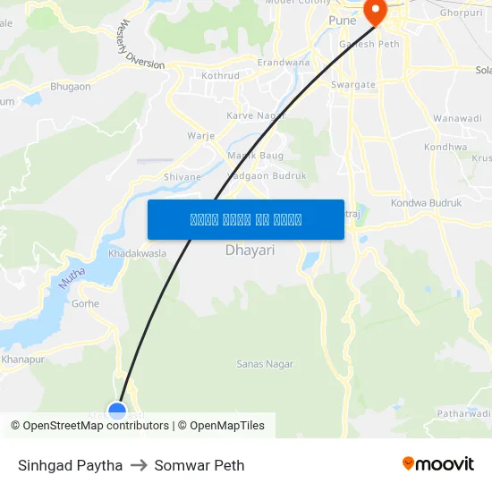 सिंहगड पायथा to सोमवार पेठ map