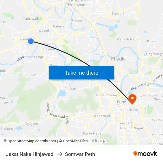 जकात नाका हिंजवाडी to सोमवार पेठ map