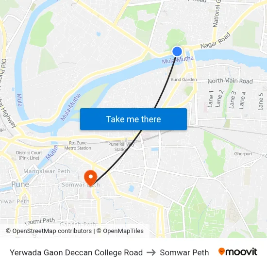 येरवाडा गाँव डेक्कन कॉलेज रोड to सोमवार पेठ map