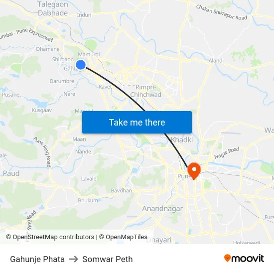 गहुंजे फाटा to सोमवार पेठ map