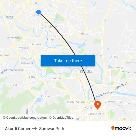 आकुर्डी कॉर्नर to सोमवार पेठ map