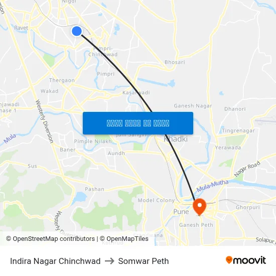 इंदिरा नगर चिंचवड to सोमवार पेठ map