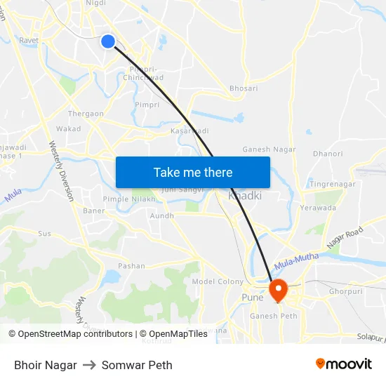 भोईर नगर to सोमवार पेठ map