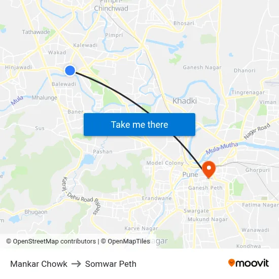 मानकर चौक to सोमवार पेठ map