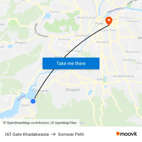 आईएटी गेट खडकवासला to सोमवार पेठ map