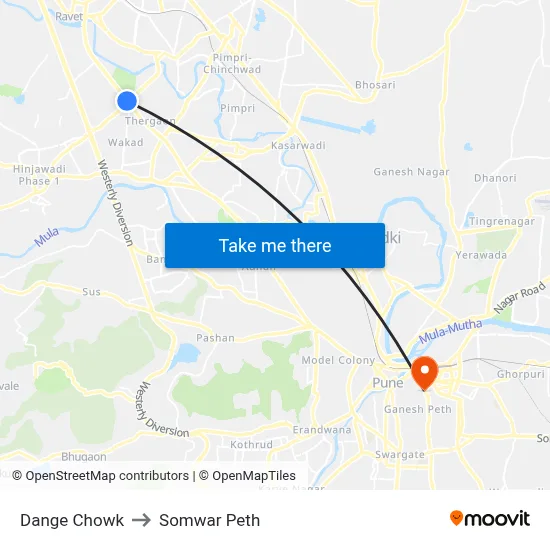 डांगे चौक to सोमवार पेठ map