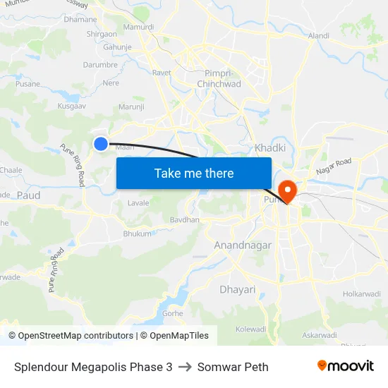 स्प्लेंडर मेगापोलिस फेज 3 to सोमवार पेठ map