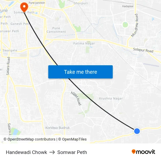 हंडेवाडी चौक to सोमवार पेठ map