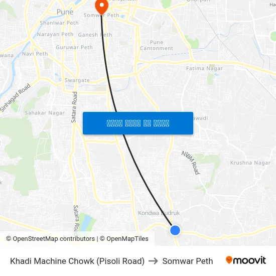 खादी मशीन चौक (पिसोली रोड) to सोमवार पेठ map