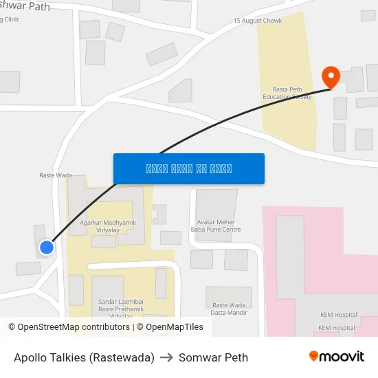 अपोलो टॉकीज (रस्तेवाडा) to सोमवार पेठ map