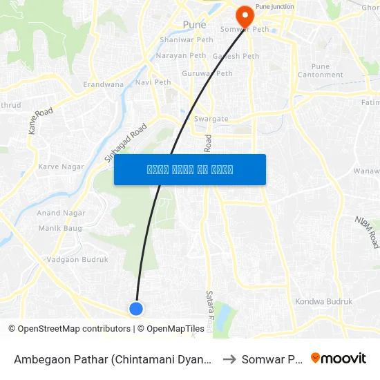 आंबेगाव पठार (चिंतामणि ज्ञानपीठ) to सोमवार पेठ map