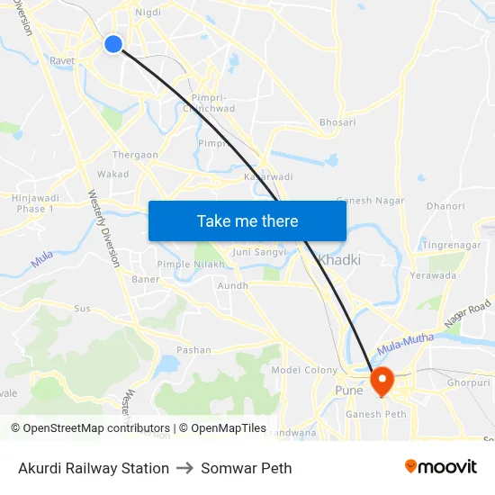 अकुर्दी रेलवे स्टेशन to सोमवार पेठ map