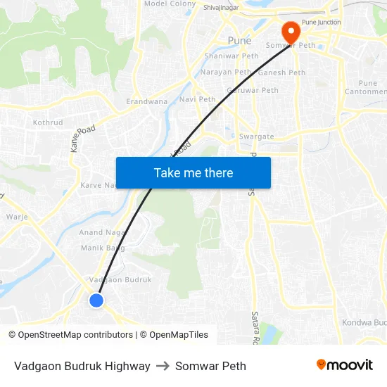 वडगाव बुद्रुक हाईवे to सोमवार पेठ map