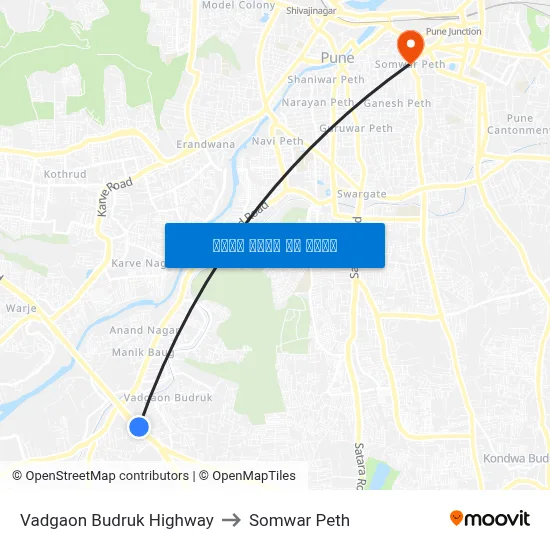 वडगाव बुद्रुक हाईवे to सोमवार पेठ map