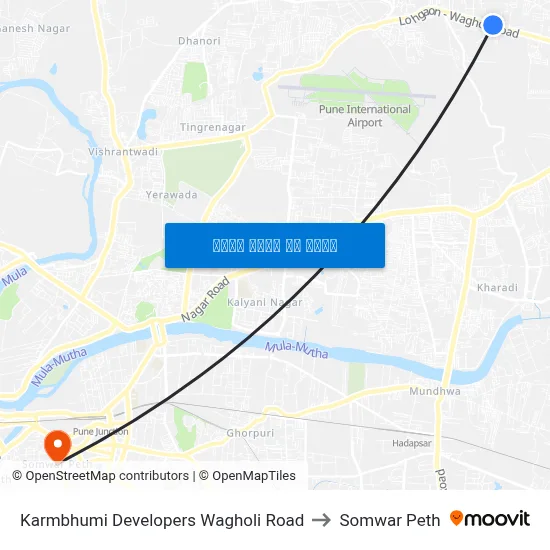 कर्मभूमि डेवलपर्स वाघोली रोड to सोमवार पेठ map