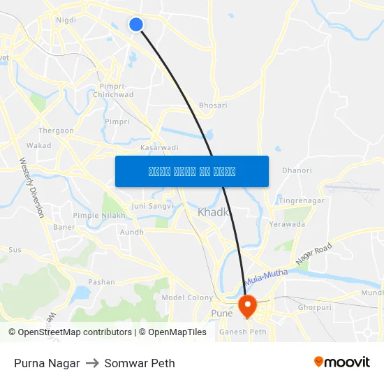 पूर्णा नगर to सोमवार पेठ map