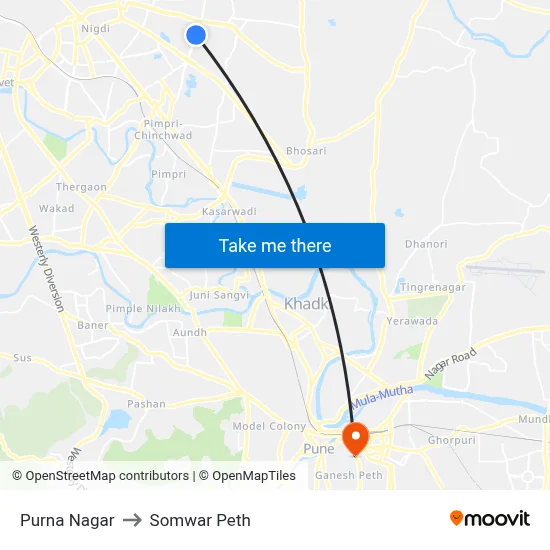 पूर्णा नगर to सोमवार पेठ map