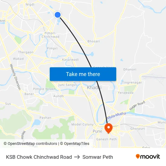 केएसबी चौक चिंचवड रोड to सोमवार पेठ map