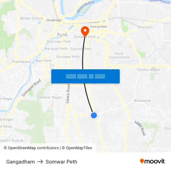 गंगाधाम to सोमवार पेठ map