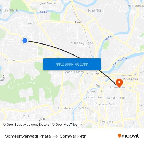 सोमेश्वरवाडी फाटा to सोमवार पेठ map