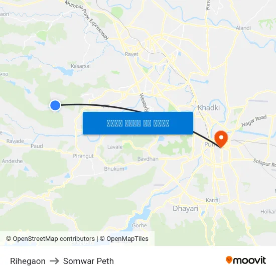 रिहेगाव to सोमवार पेठ map