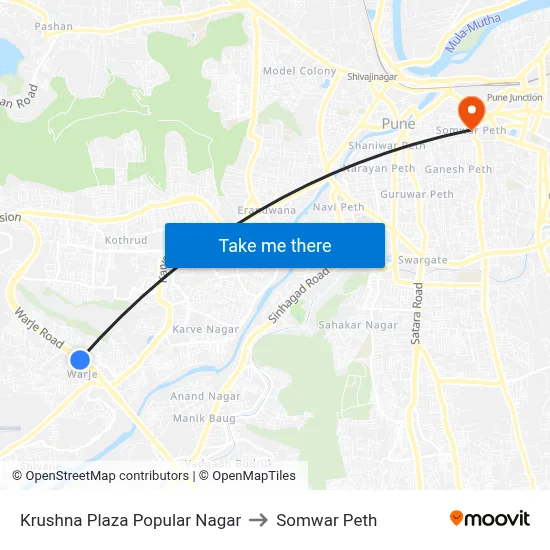 कृष्णा प्लाझा पॉप्युलर नगर to सोमवार पेठ map
