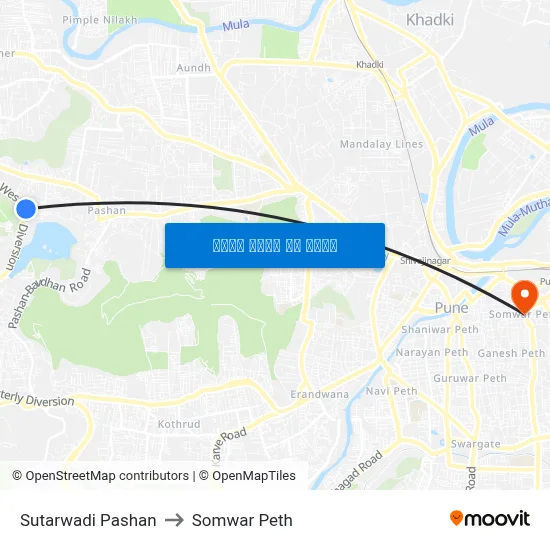 सुतारवाडी पाषाण to सोमवार पेठ map