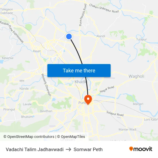वडाची तालीम जाधववाडी to सोमवार पेठ map