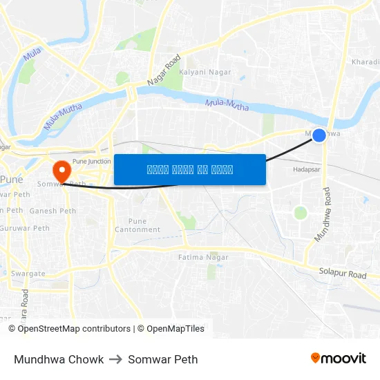 मुंधवा चौक to सोमवार पेठ map