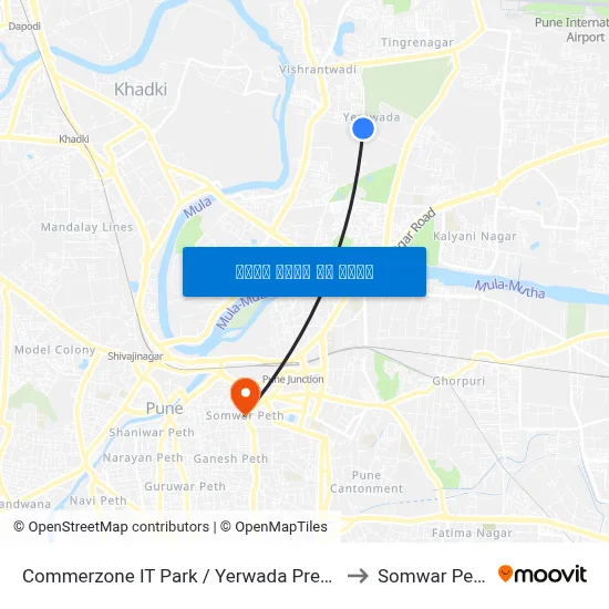 कॉमरझोन आईटी पार्क / येरवाडा प्रेस to सोमवार पेठ map