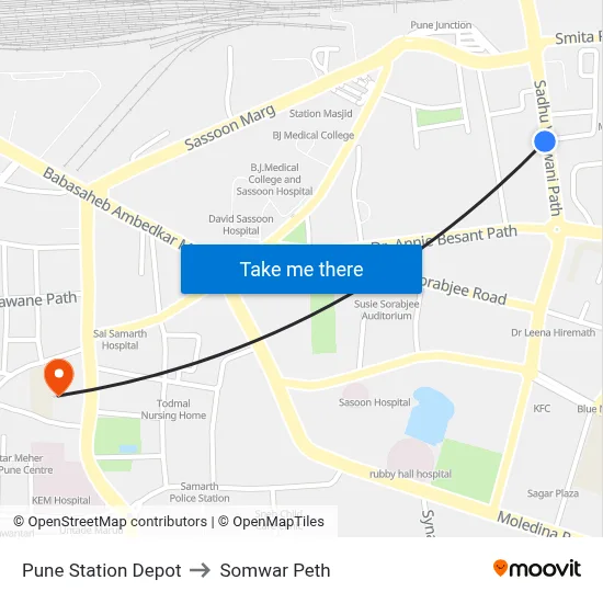 पुणे स्टेशन डेपो to सोमवार पेठ map