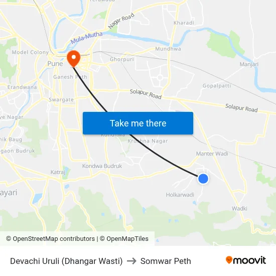 देवाची उरुली (धनगर वस्ती) to सोमवार पेठ map