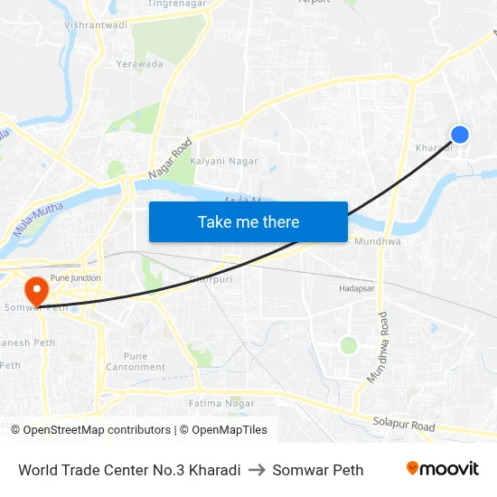 वर्ल्ड ट्रेड सेंटर नं.3 खराडी to सोमवार पेठ map