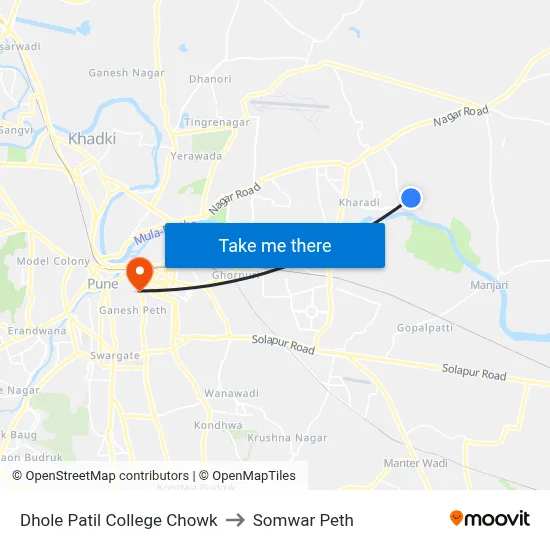 ढोले पाटील कॉलेज चौक to सोमवार पेठ map